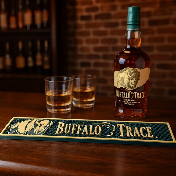 Buffalo Trace Bourbon Whiskey Bar Mat Rubber Drip Mat Green Tan Accessory - Picture 1 of 6